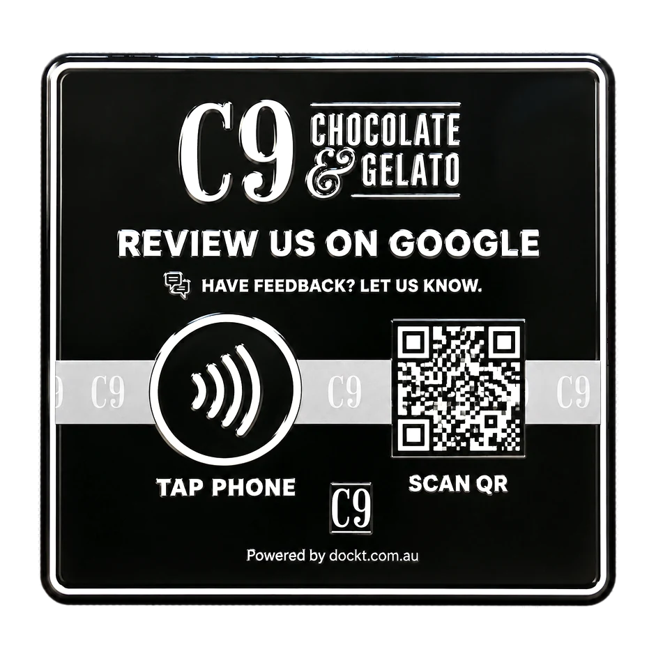 A gloss black custom plate printed for a gelato shop